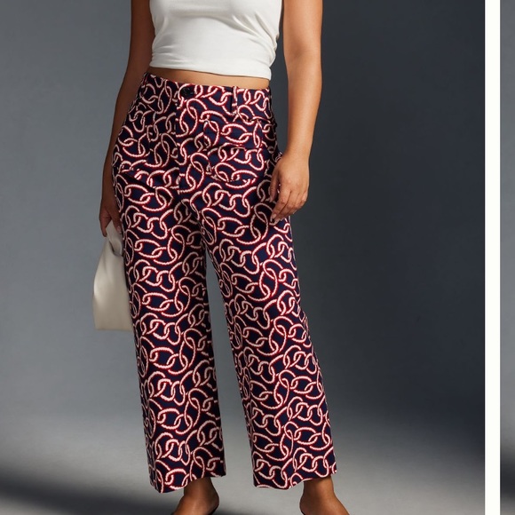 NWT 📣🤩 The Colette Cropped Wide-Leg Ponte Pants by Maeve in Red Motif - Picture 7 of 8